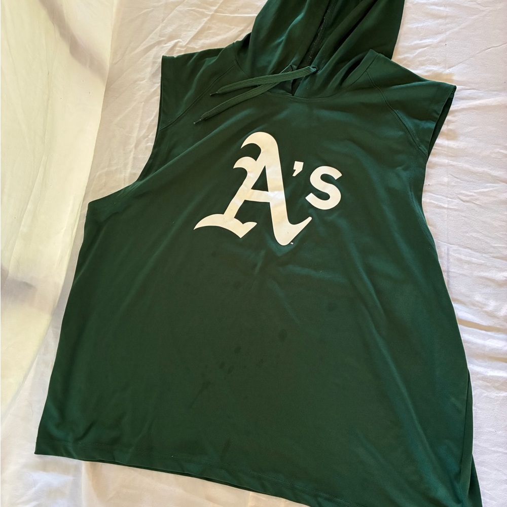 Sleeveless Hooded Tank with Bold 'A's Logo - Dark Green & White